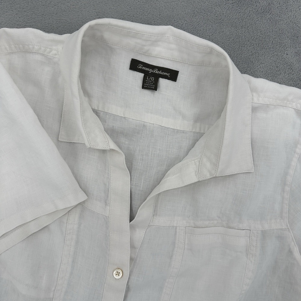 Tommy Bahama Button Up Shirt Womens Size L White 100% Linen Resort Beach Casual
